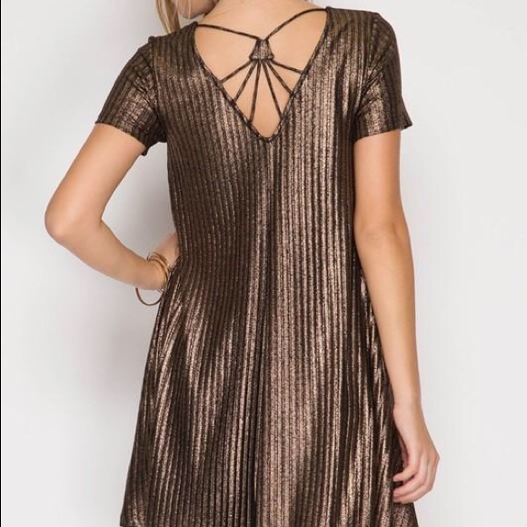 ❗️CLOSING SALE❗️Bronze Metallic Ribbed Swing Dress - Picture 4 of 4